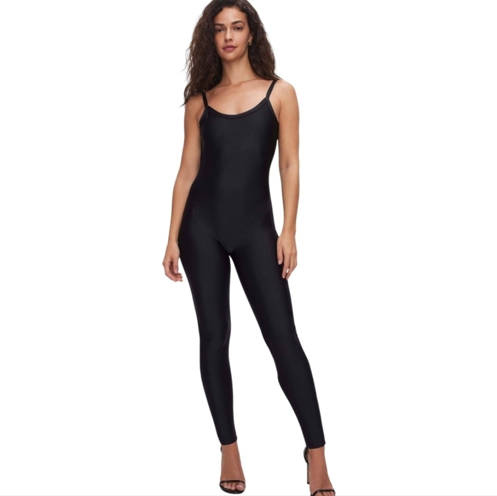 Good American Compression Shine Jumpsuit Unitard Women's Small Black